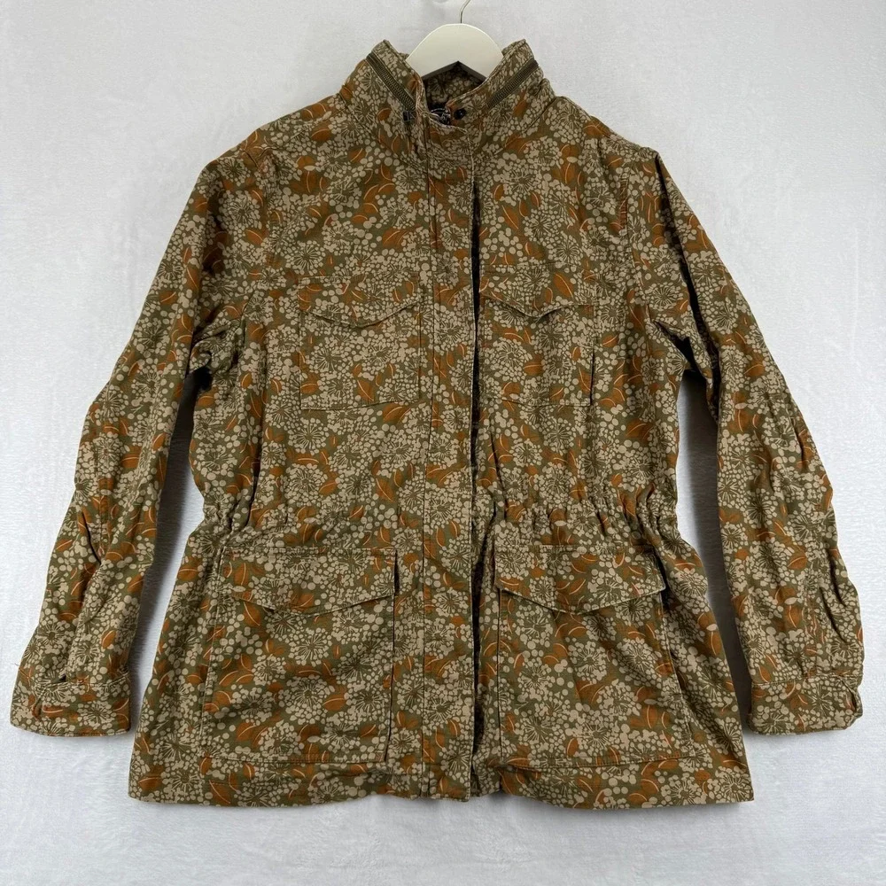 Lands End Womens Utility Jacket Floral Print Green Brown Size‎ L